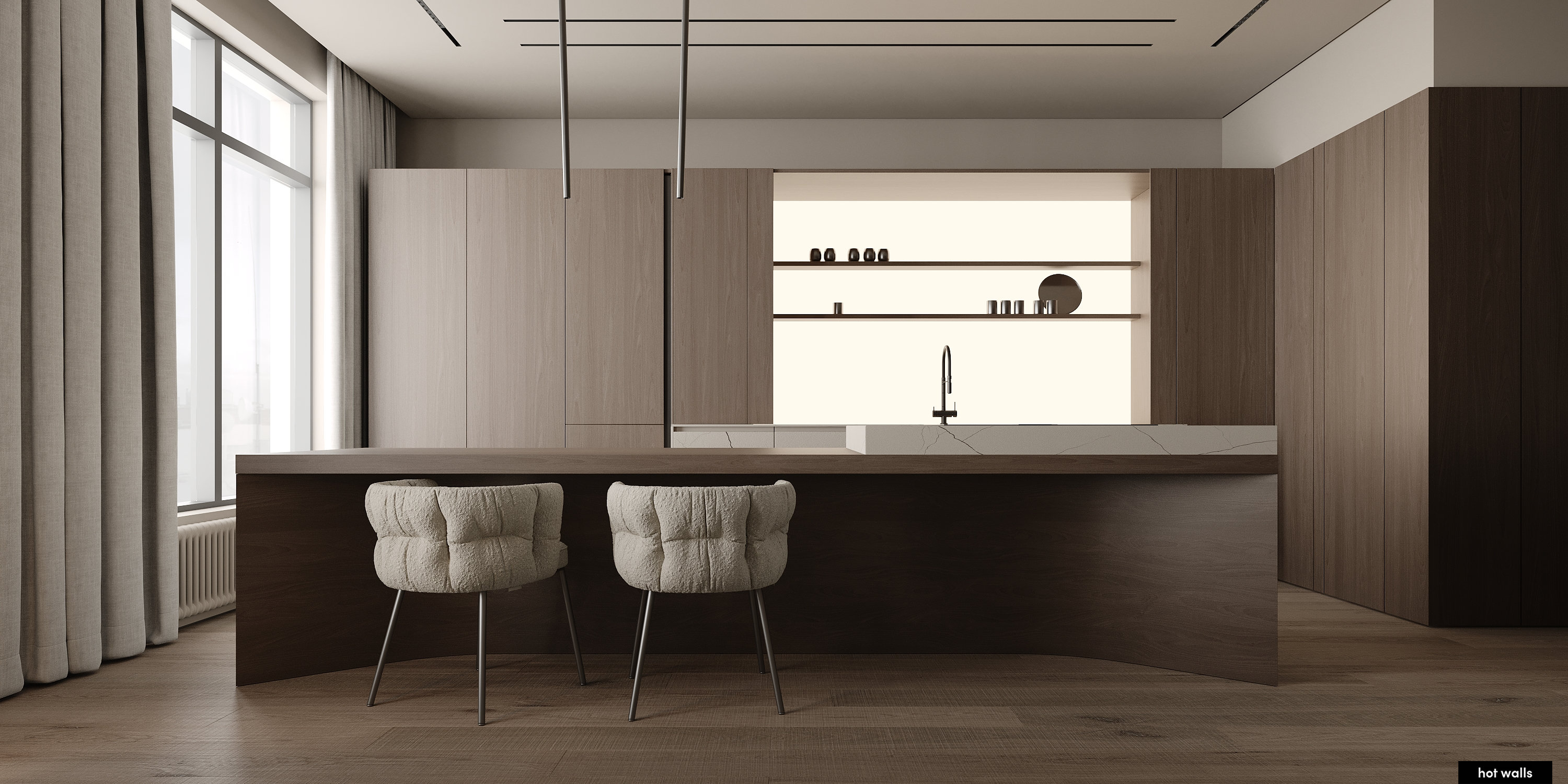 Спальня с элегантным дизайном и комфортной обстановкой