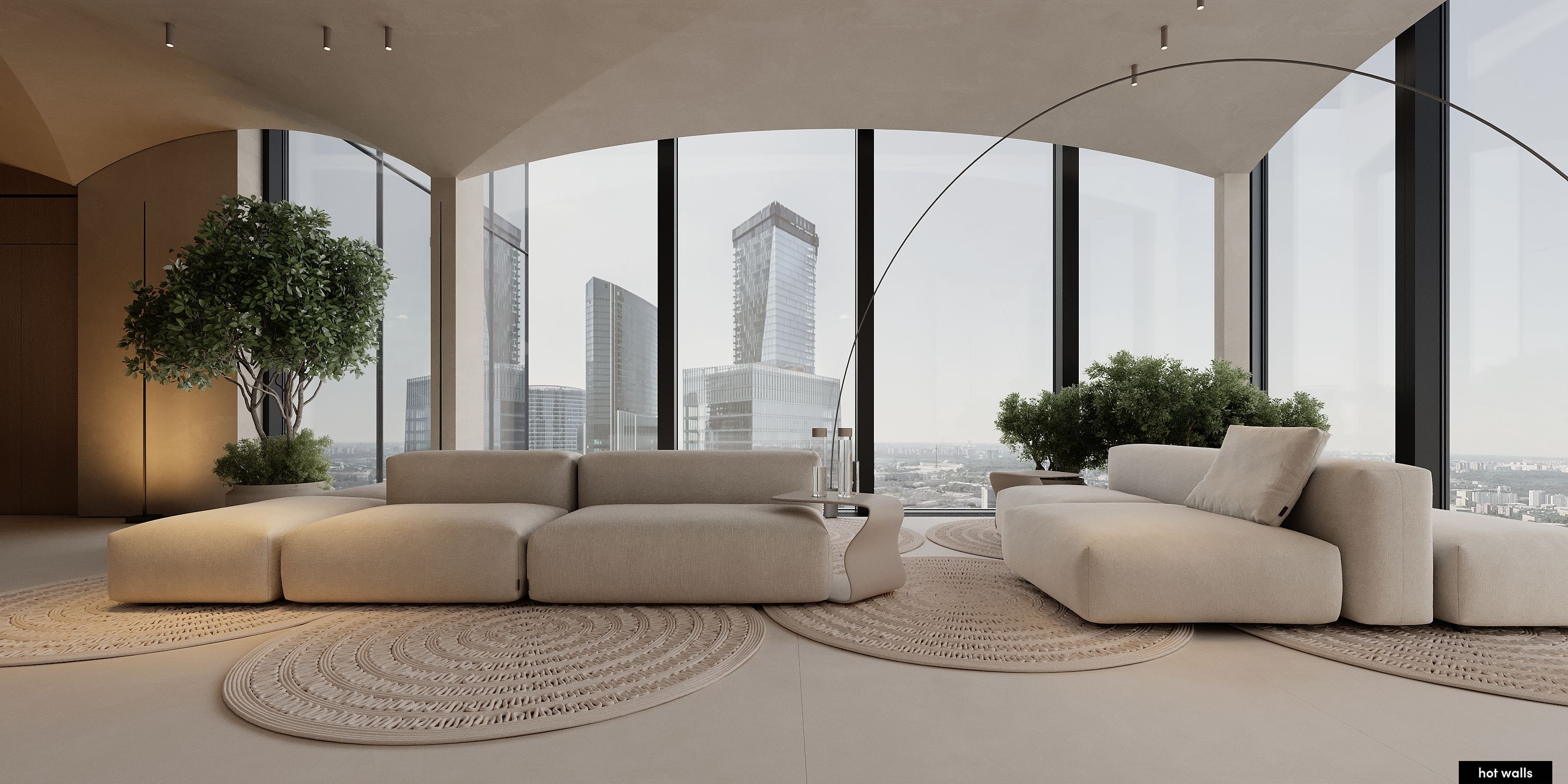 Современный интерьер квартиры в жилом комплексе NEVA TOWERS 230 с панорамными окнами и элегантным дизайном