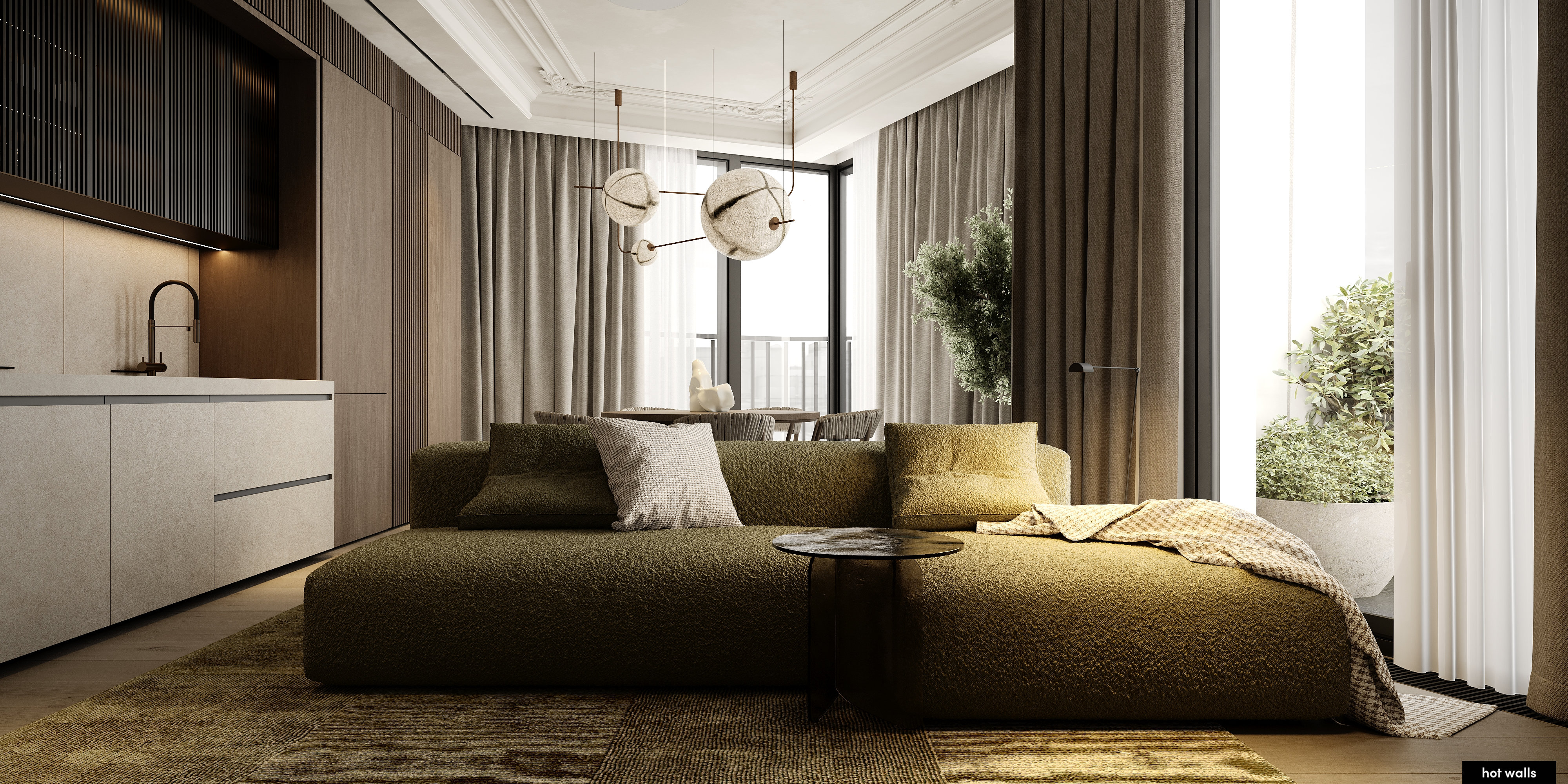 Гостиная с эксклюзивной мебелью и качественной отделкой